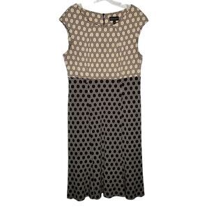 Connected Apparel Dress Tan Brown All Over Hexagon Print Size 14